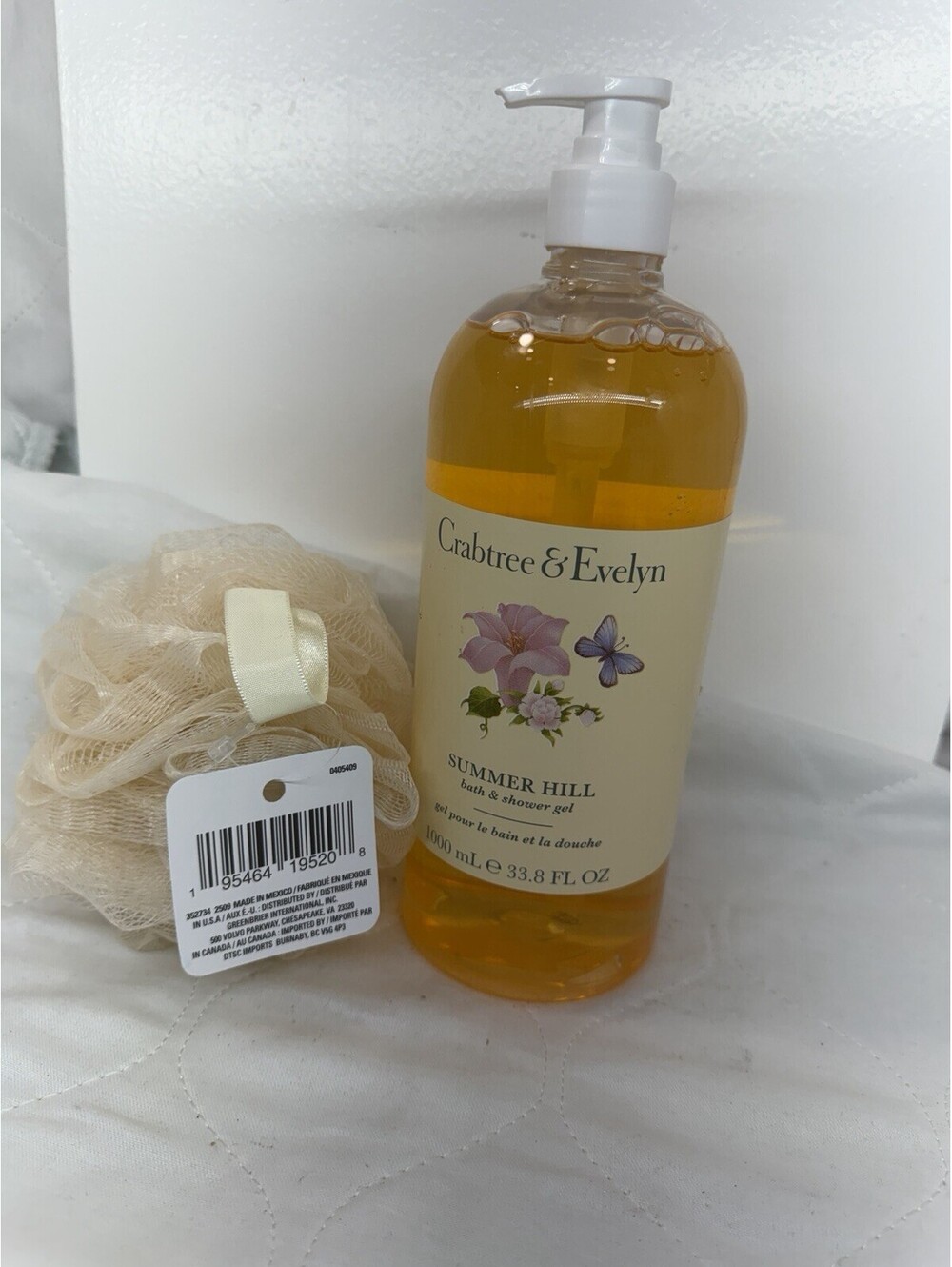 Crabtree & Evelyn Summer Hill Shower Gel 1000ml Pump Bottle + Bonus Shower Pads